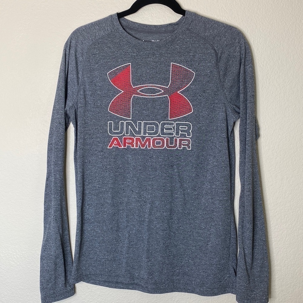 Under Armour long sleeve shirt kids youth XL grey heatgear EUC